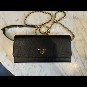 Prada wallet on chain Saffiano leather clutch